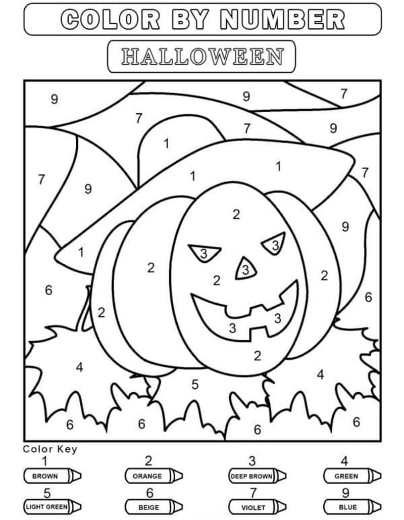 Smiling pumpkin with hat color by number