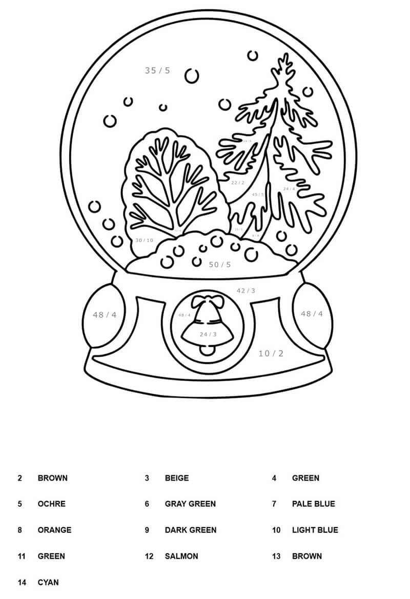 Snow globe Division color by number