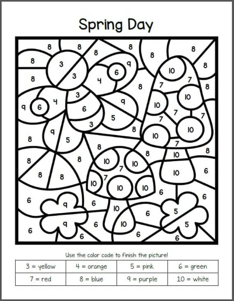 Spring bee and mushroom color by number Color By Number