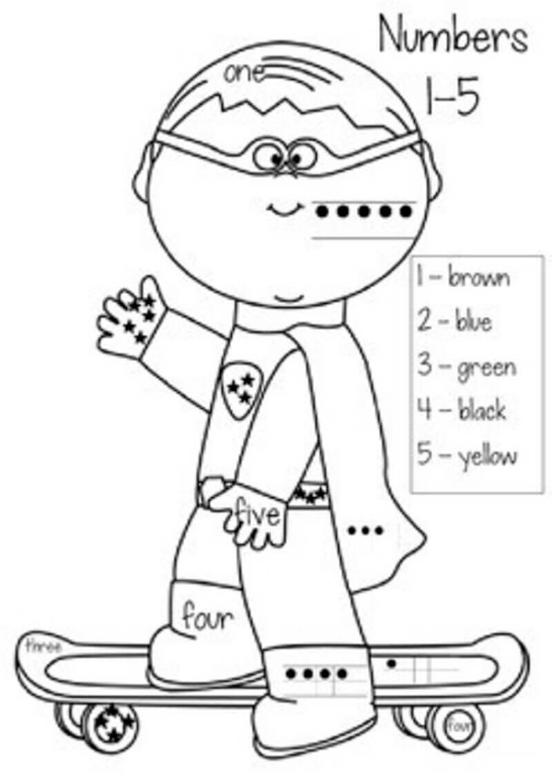 SuperHero skateboarding color by number