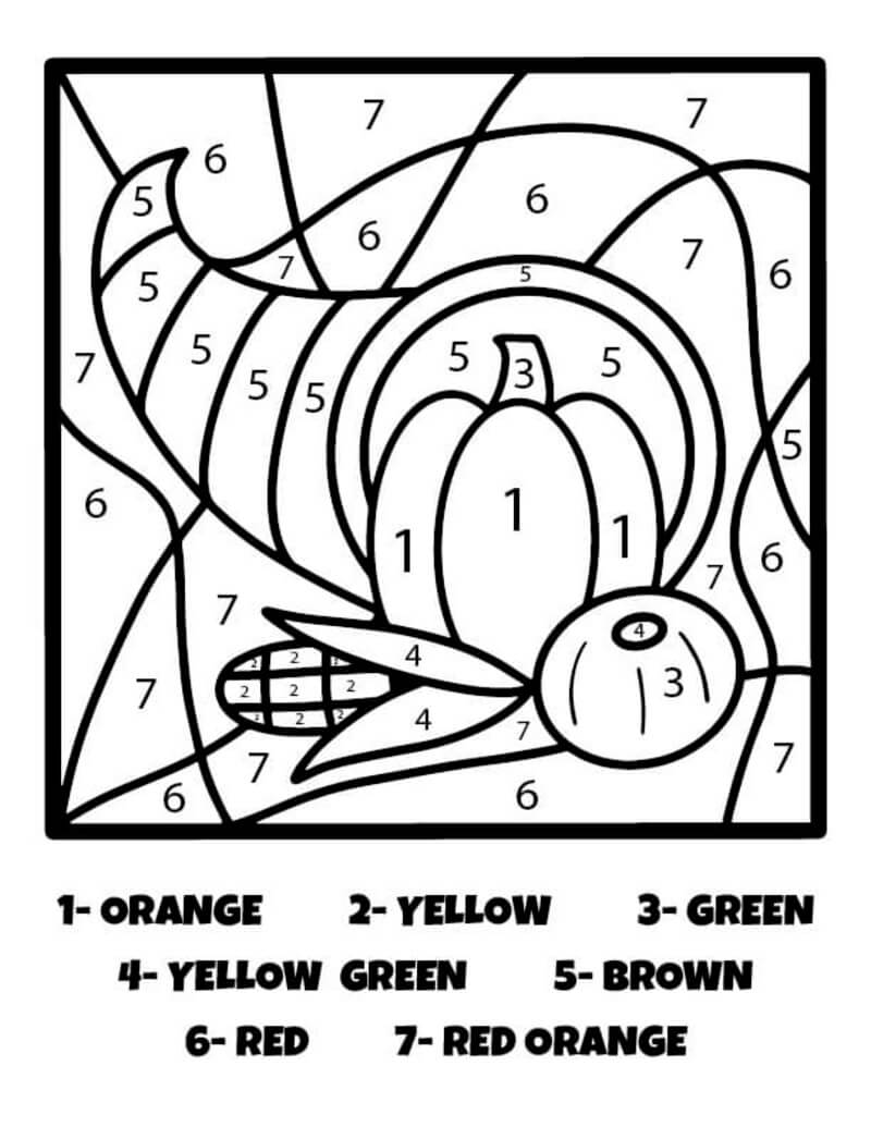 Thanksgiving Cornicopia color by number