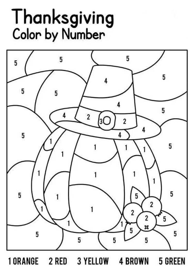 Thanksgiving pumpkin color by number