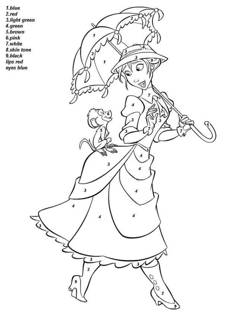 The Princess and the Mouse in Disney color by number