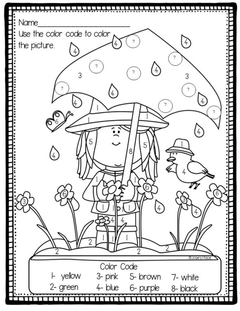 The rain outside the flower garden in spring color by number Color By Number