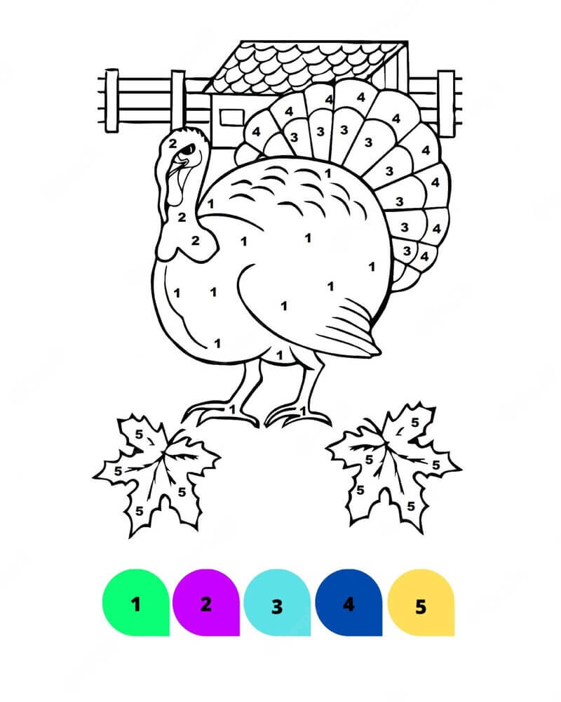 Turkey and maple leaves color by number