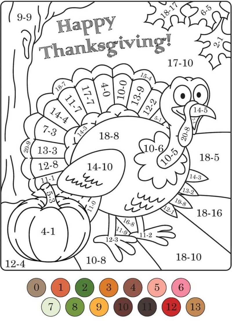Turkey and Pumpkin color by number