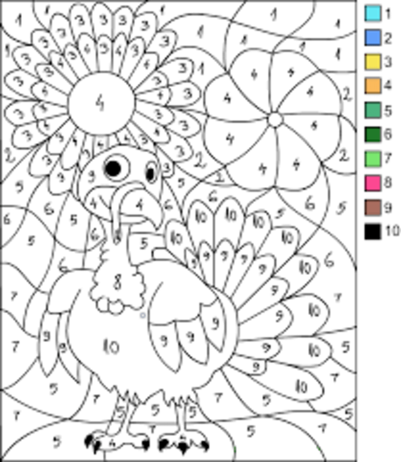 Turkey and sun color by number
