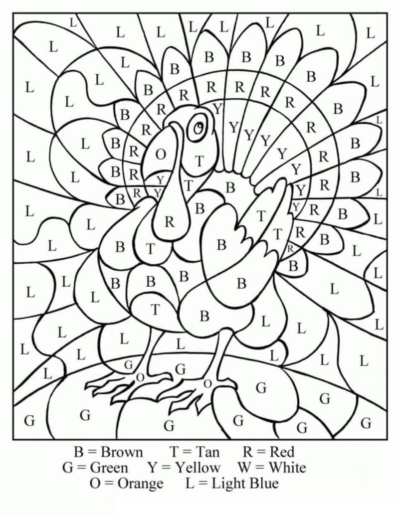 Turkey Thanksgiving color by number