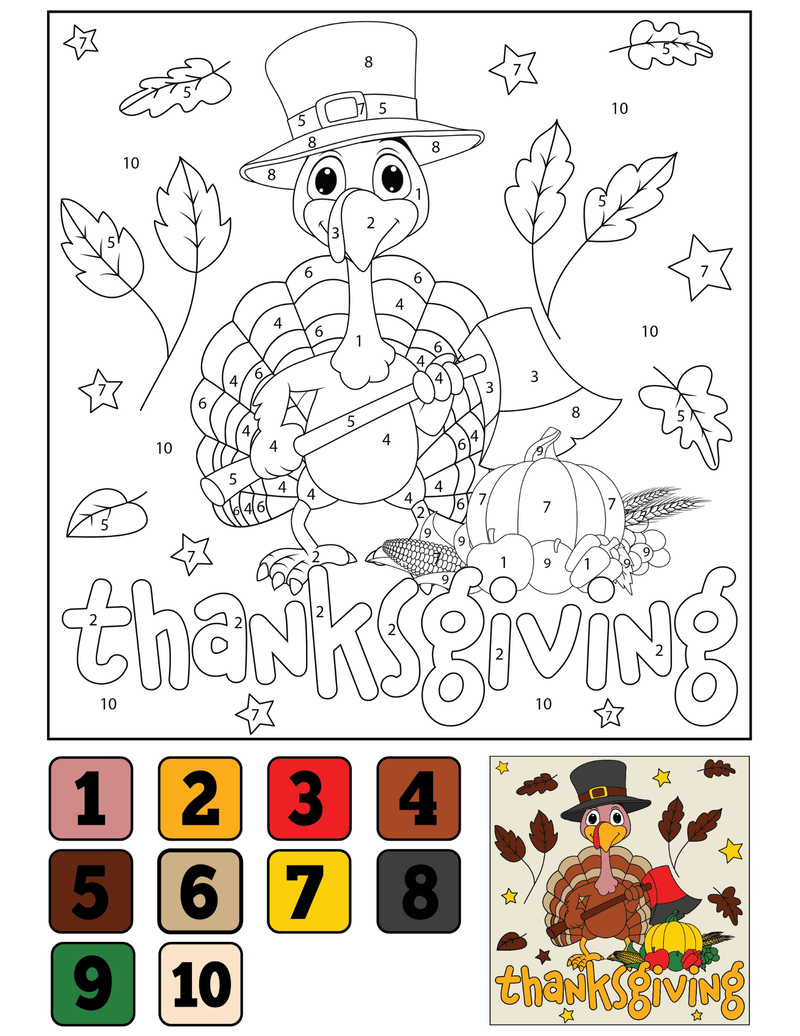 Turkey with ax color by number