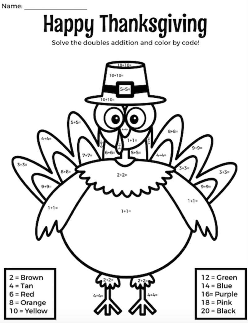Turkey with hat color by number