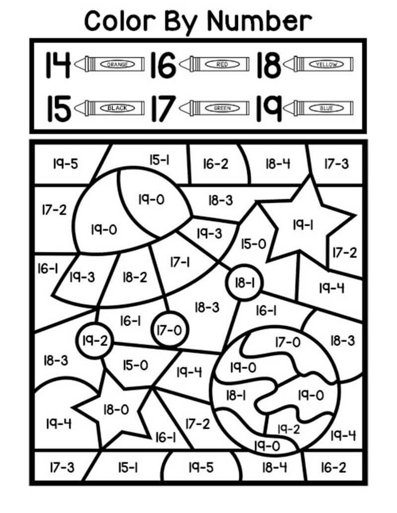 UFO Subtraction color by number
