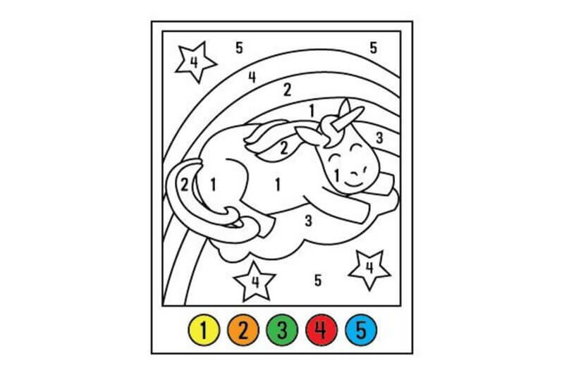 Unicorn sleeping on the rainbow color by number
