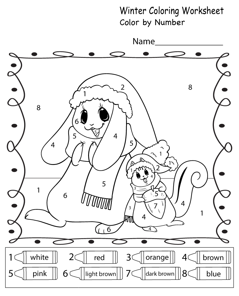 Winter rabbit color by number