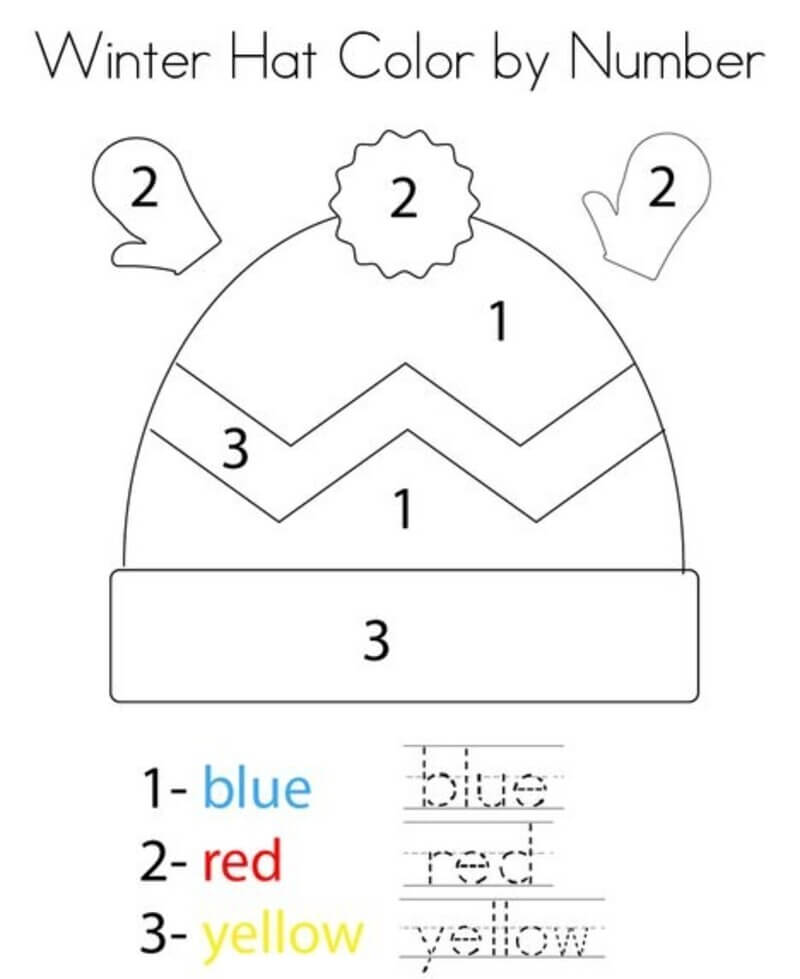 Wool hats and gloves color by number