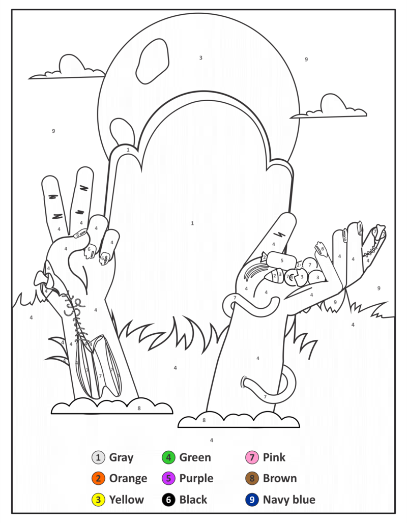 Zombie on Halloween color by number