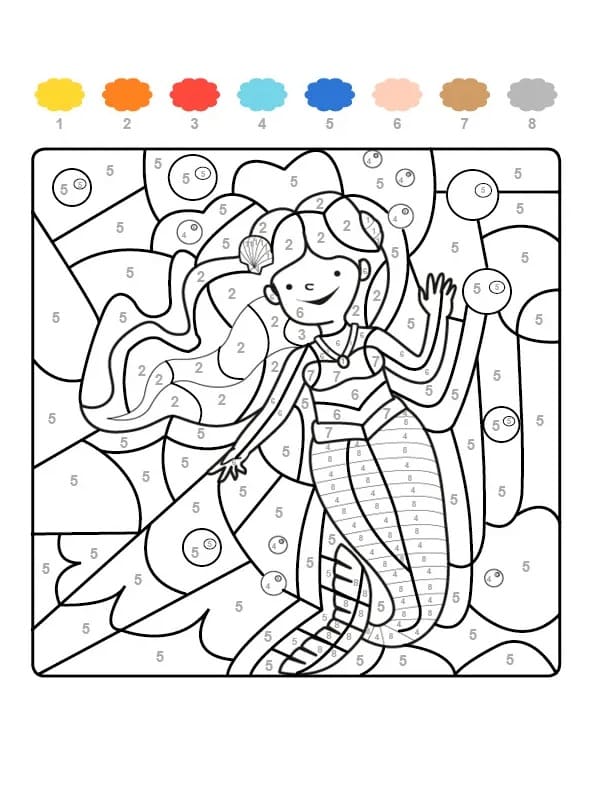 Friendly Mermaid Color By Number