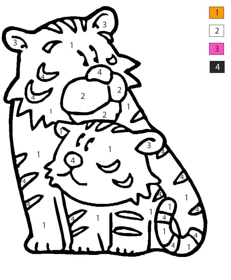 Mother and Baby Tiger Color By Number