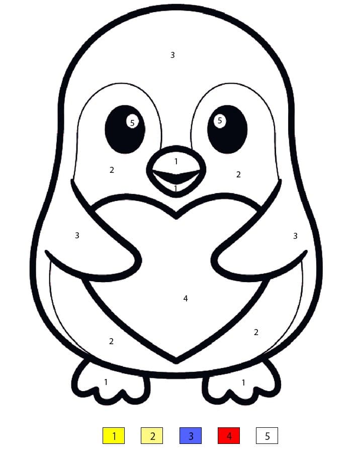 Penguin Holding Heart Color By Number