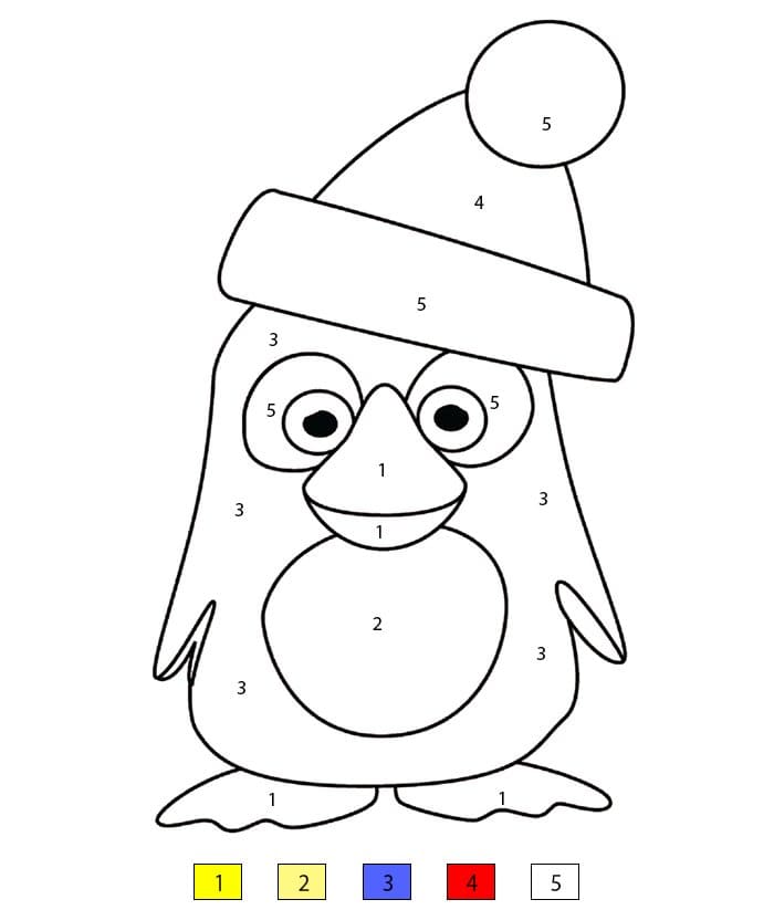 Penguin Wearing Santa Hat Color By Number