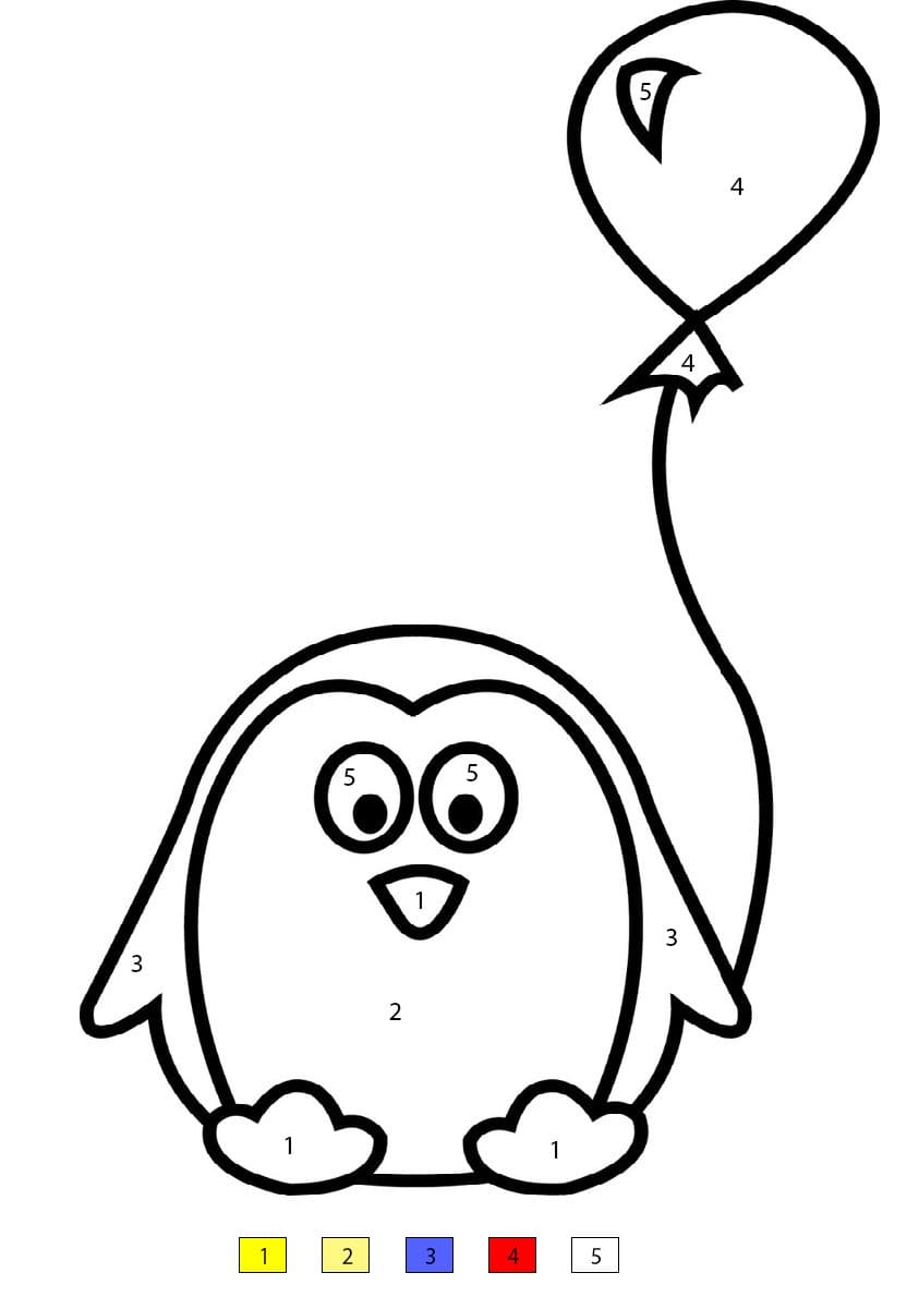 Penguin and Balloons Color By Number