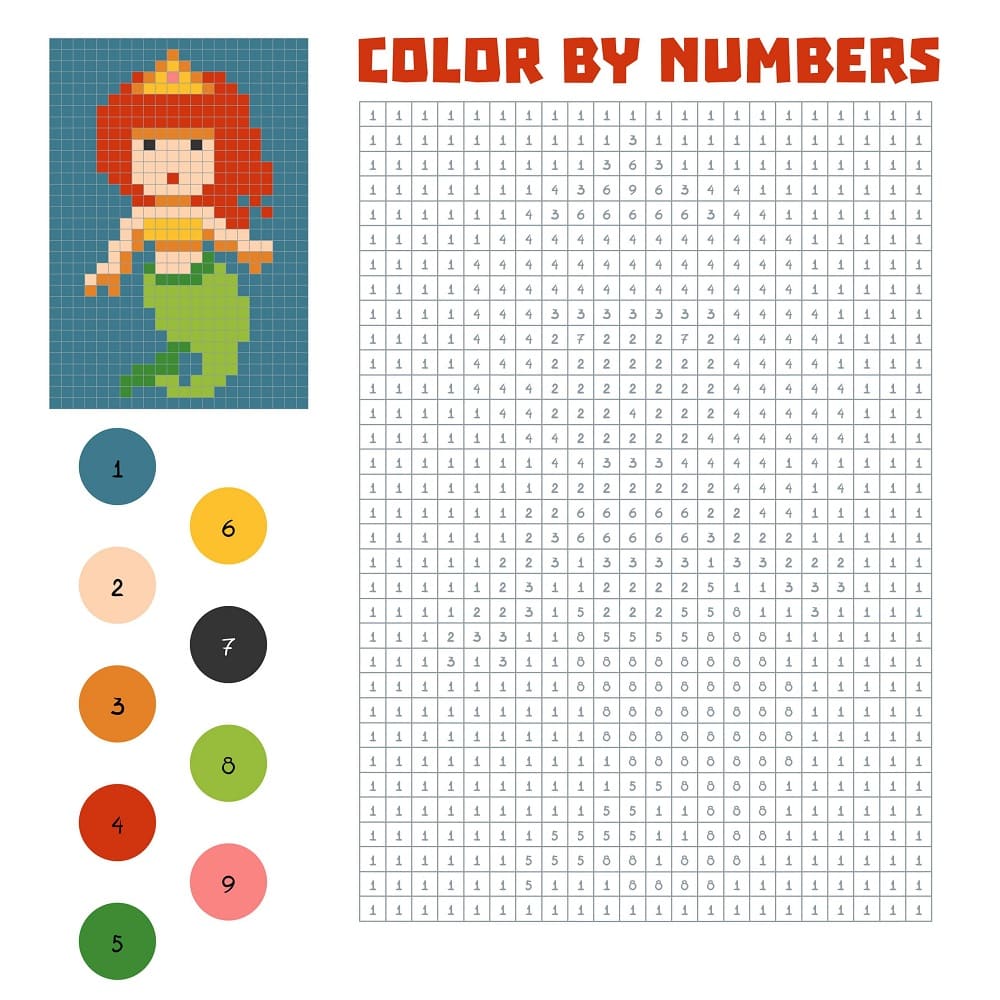 Pixel Art Mermaid Color By Number