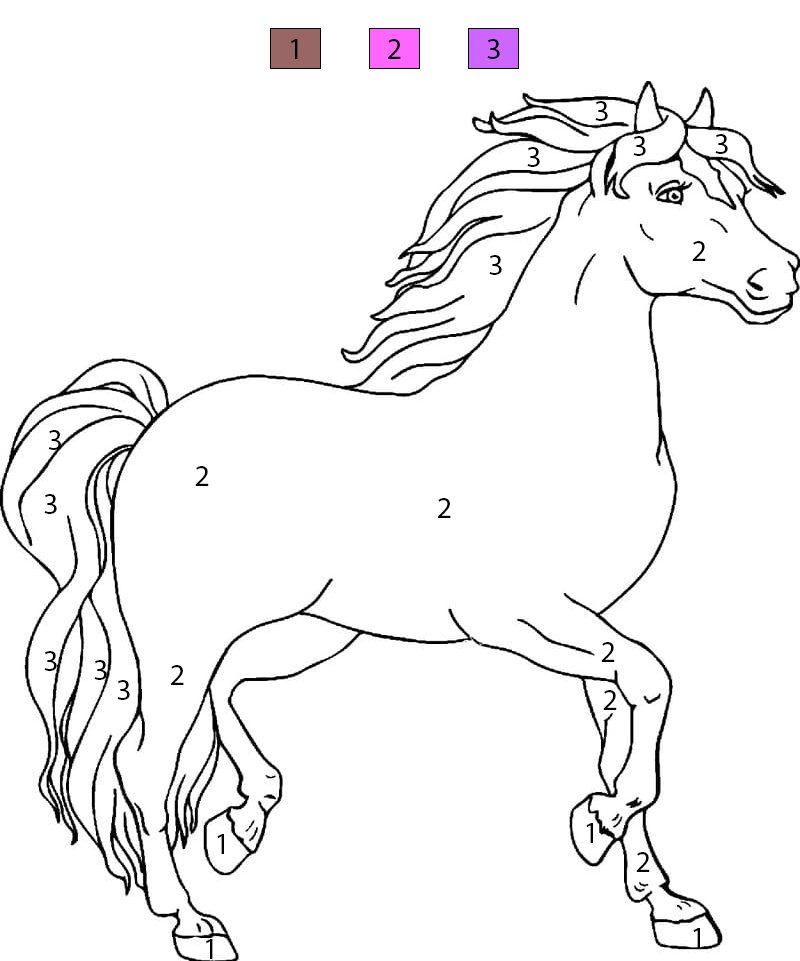 Printable Horse For Kids Color By Number