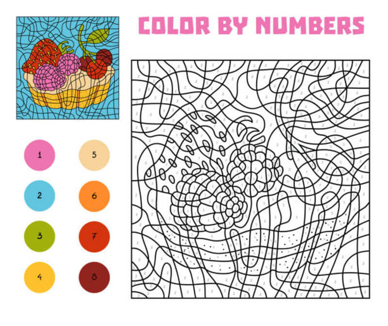 A cake with fruits color by number