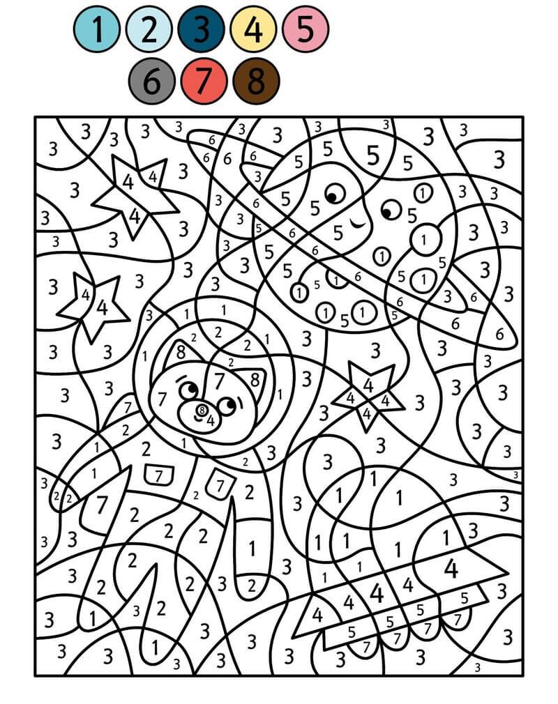 Astronaut cat color by number