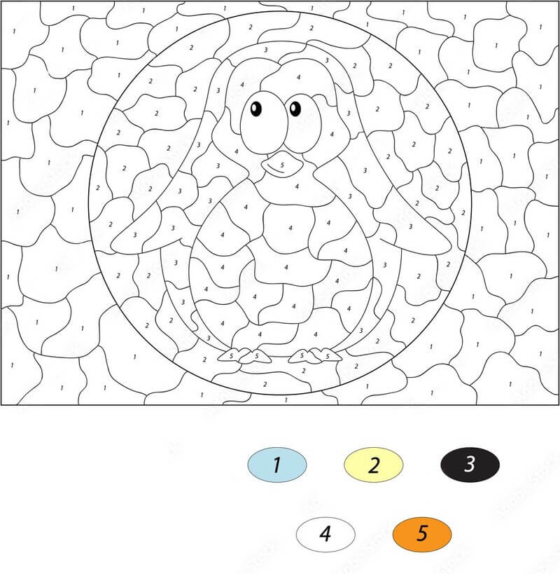 Cartoon Baby Penguin color by number