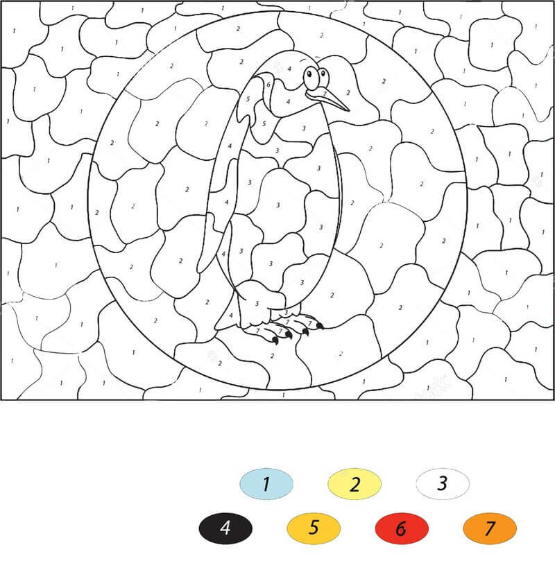 Cartoon Penguin color by number