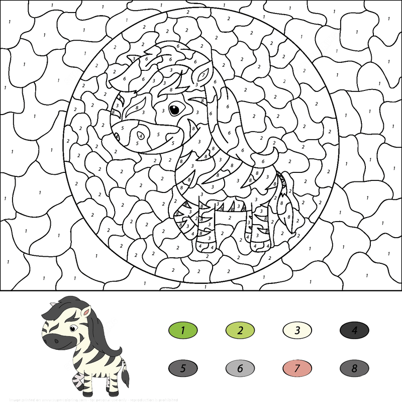 Cartoon Zebra color by number