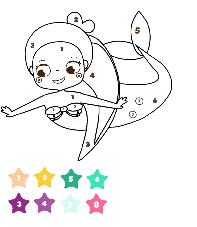 Cute Mermaid color by number