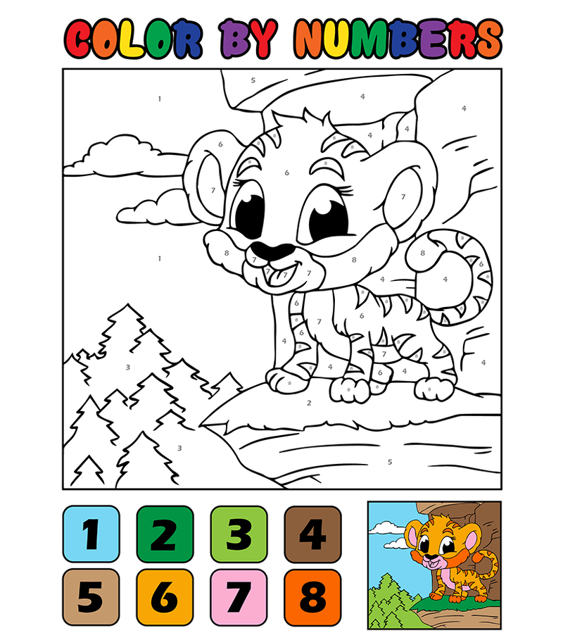 Cute tiger color by number