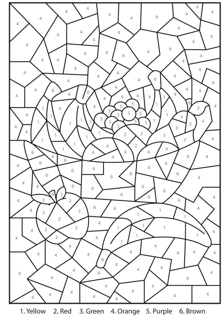 Difficult Fruit basket color by number
