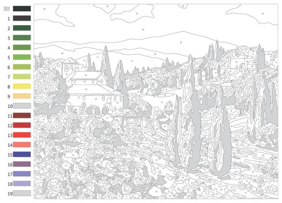 Difficult town color by number