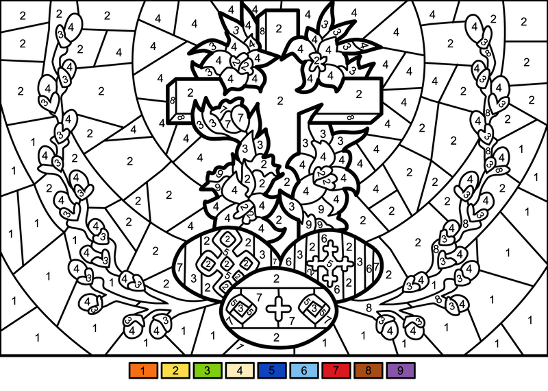 Easter Cross color by number