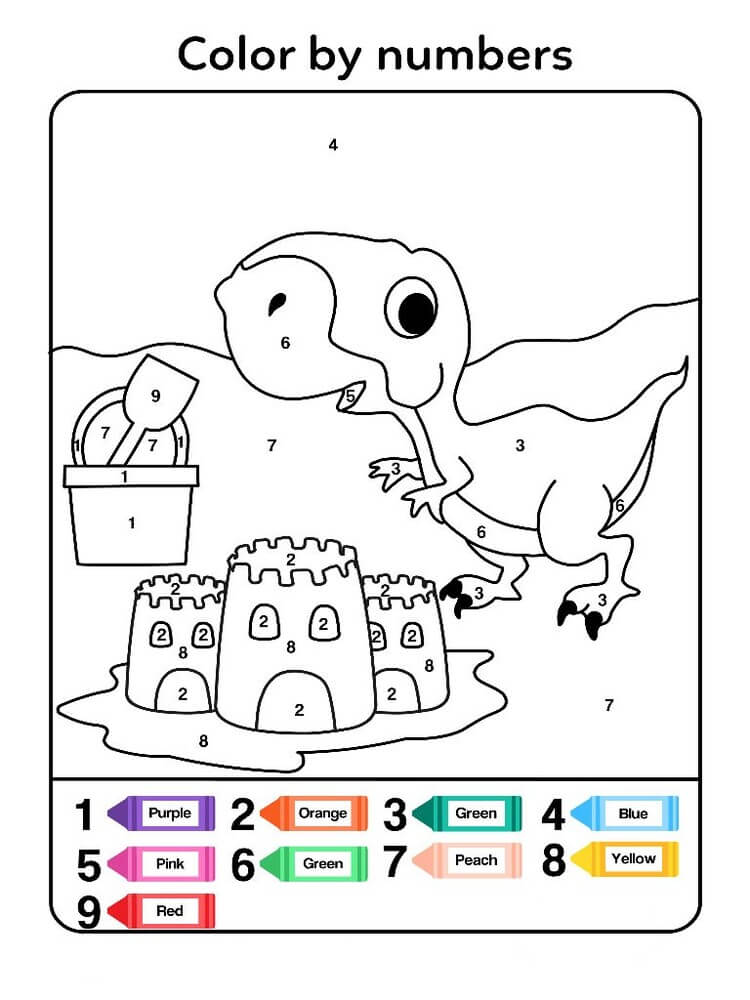 Easy cute dinosaur color by number