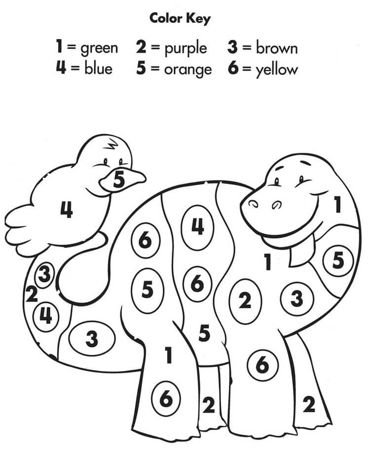 Easy dinosaur color by number