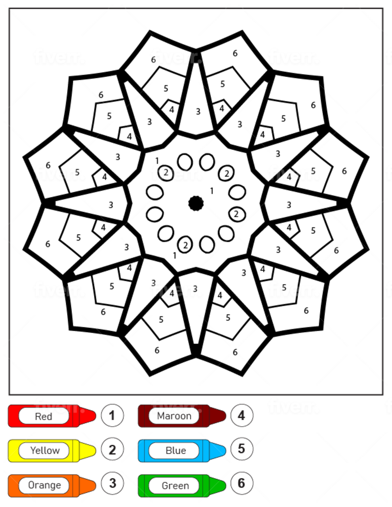 Easy flower Mandala color by number