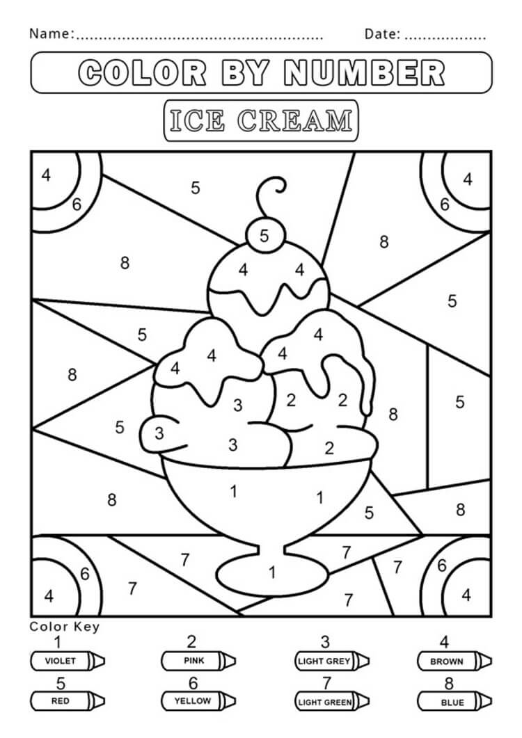 Easy Ice cream cup color by number