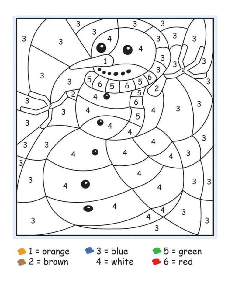 Easy Snow man color by number
