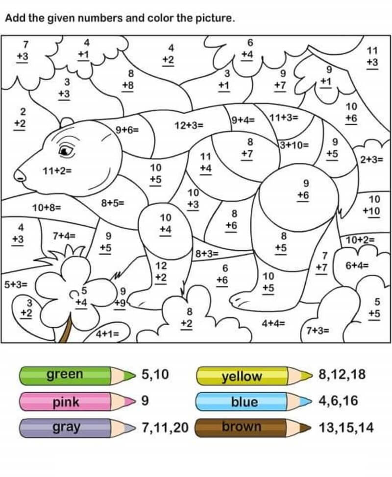 Good Addition Bear color by number