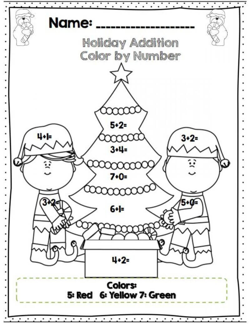 Good Addition christmas tree color by number