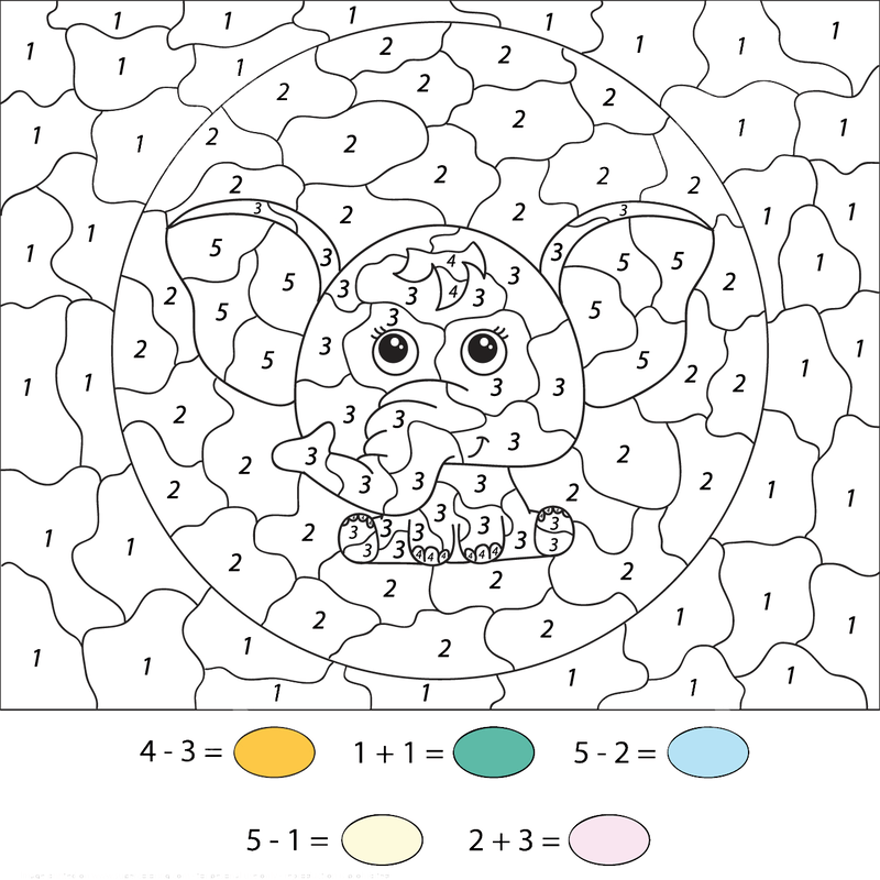 Good Addition Elephant color by number