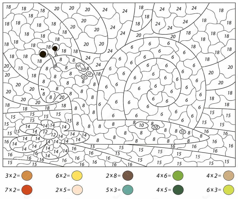 Good Cartoon snail Multiplication color by number