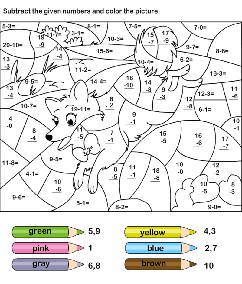 Good Dog Subtraction color by number