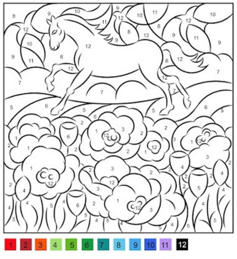 Horse and the roses color by number
