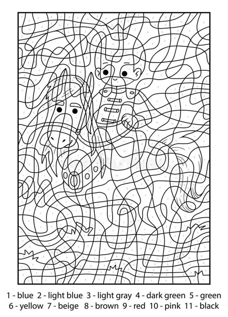 Horse with a man color by number