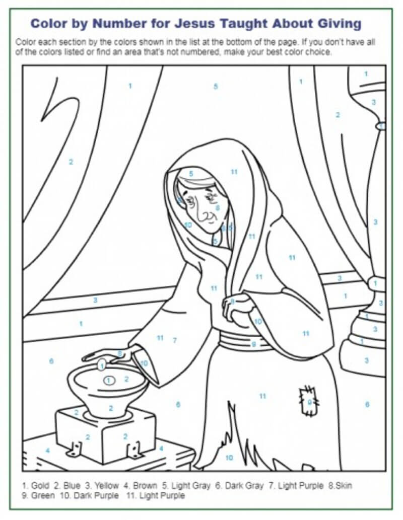 Jesus taught about giving color by number
