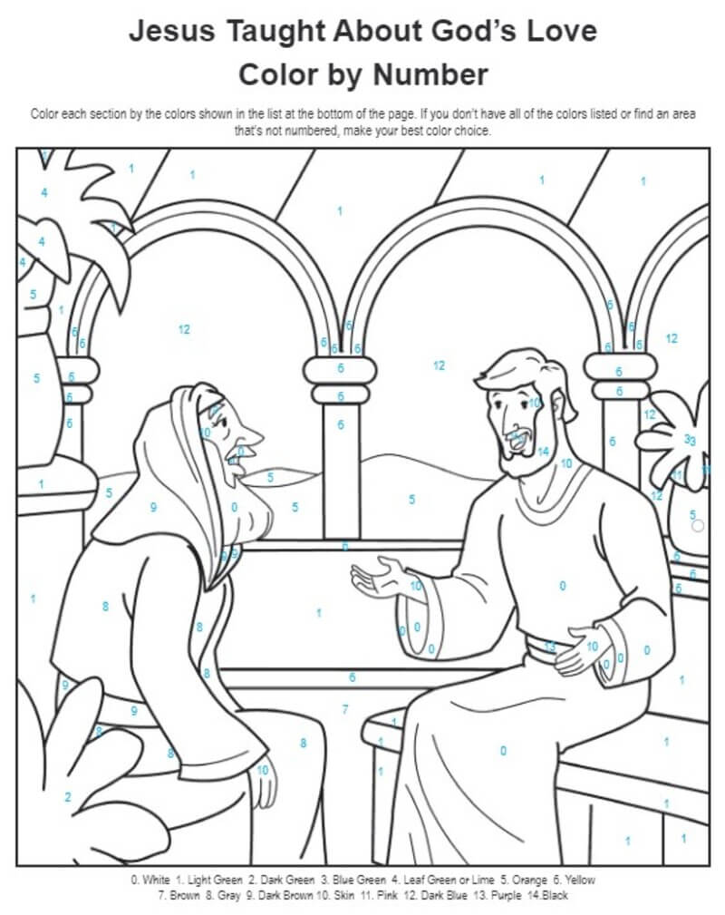 Jesus taught about God's Love color by number